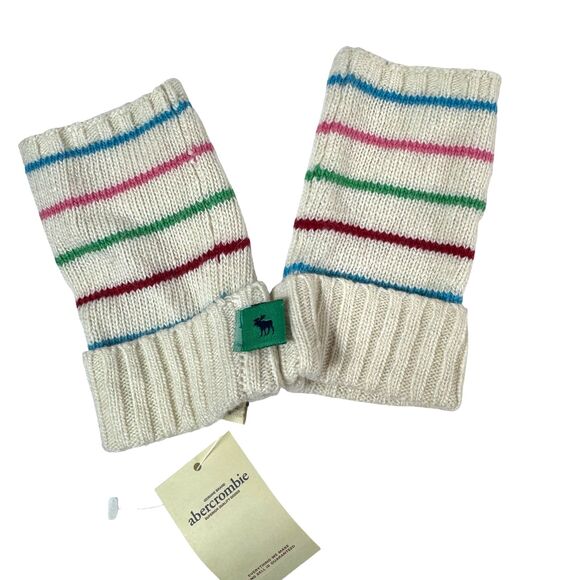 NWT Abercrombie Girls Stripe Knit Fingerless Gloves Mittens Cozy Soft VTG Y2k - Picture 1 of 8